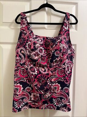 Lands' End Pink & Navy Paisley Swim Tank 22WL